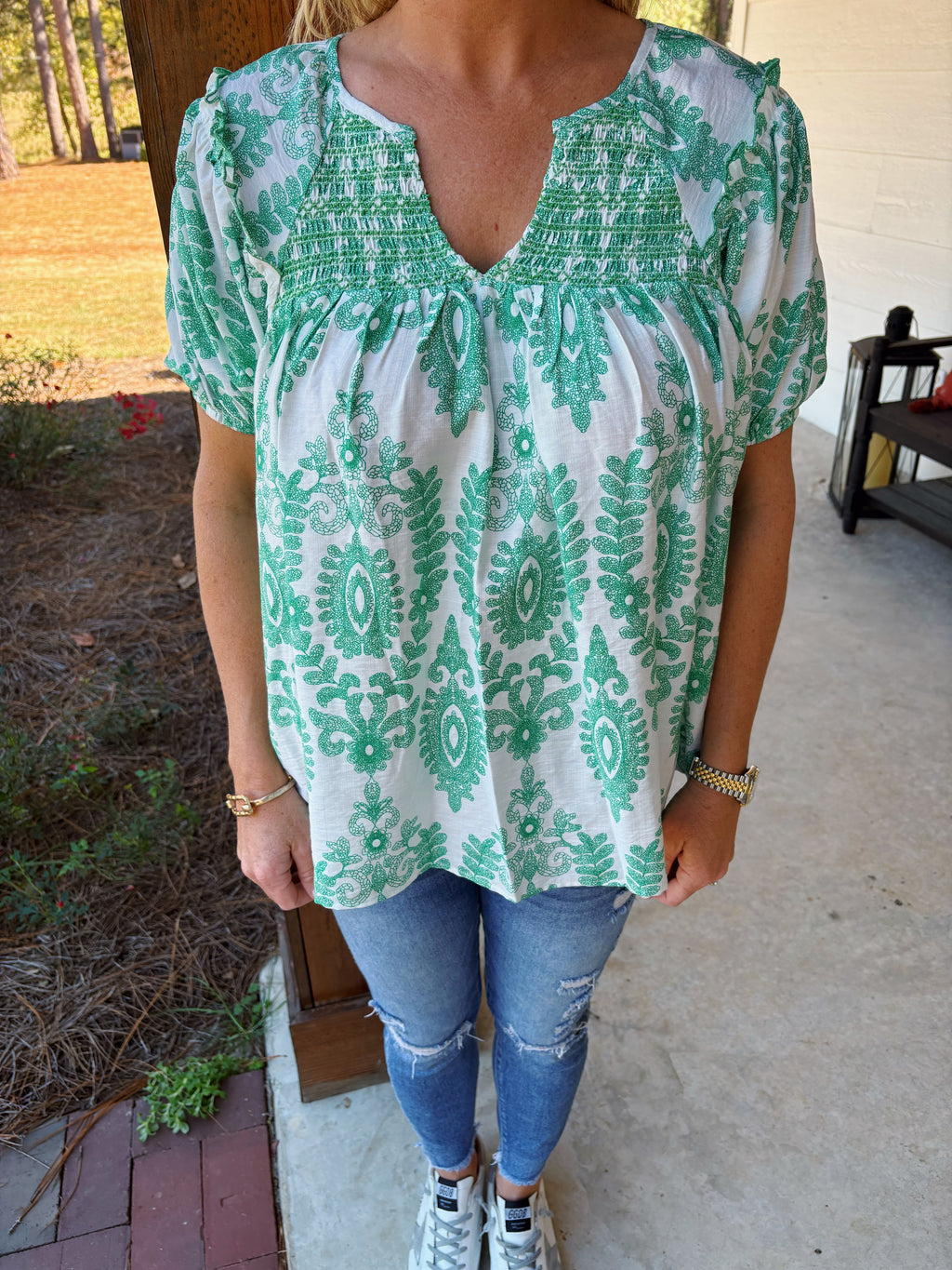 Green Smock Top