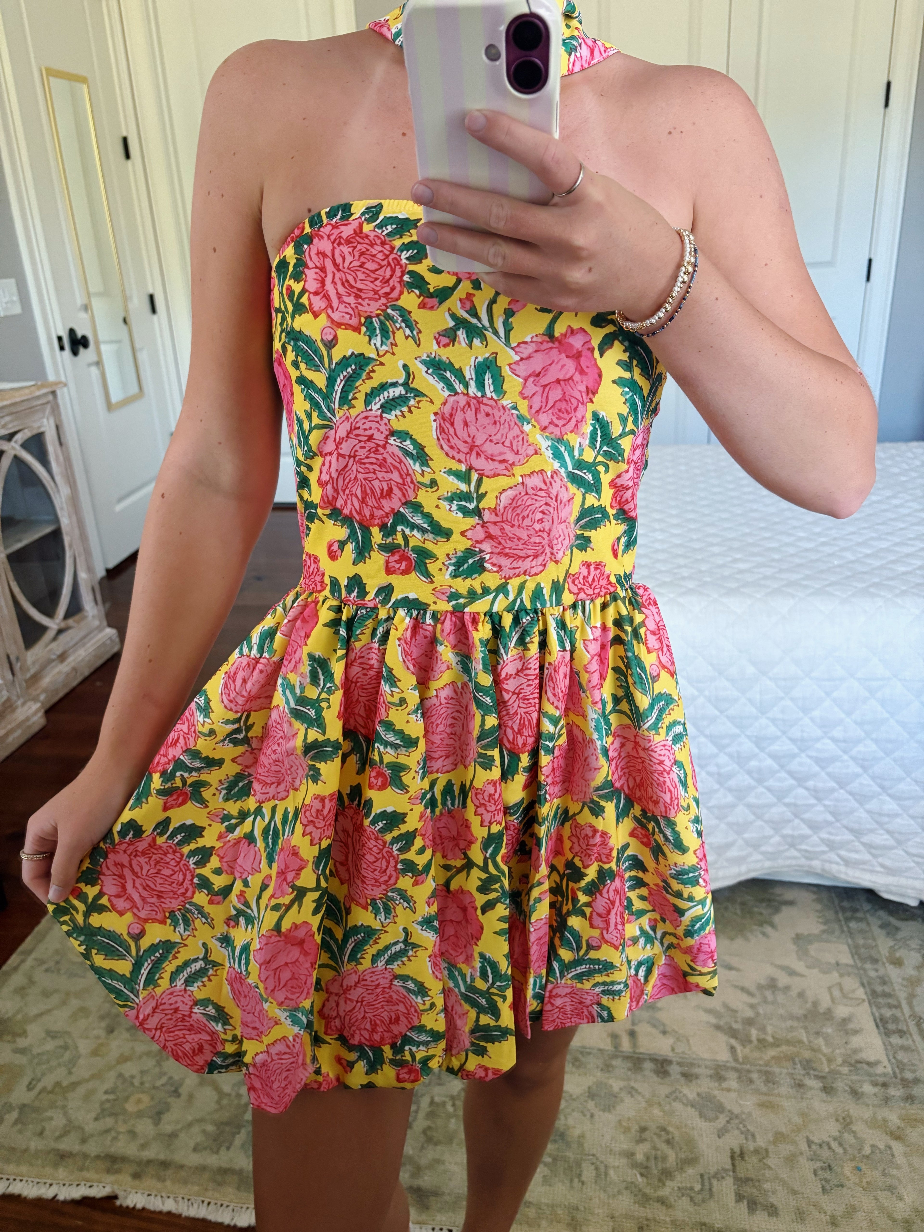 Halter Neck Floral Mini Dress