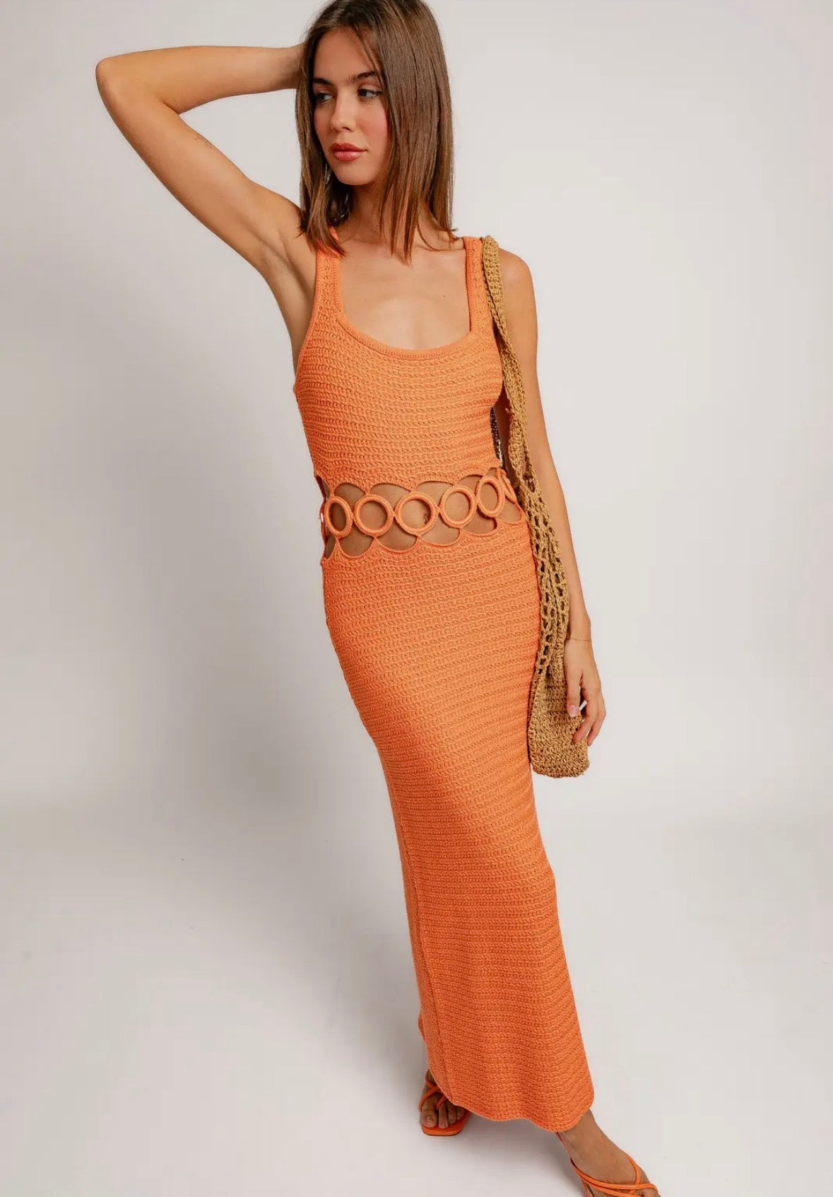 Square Neck sleeveless Crochet Midi Dress
