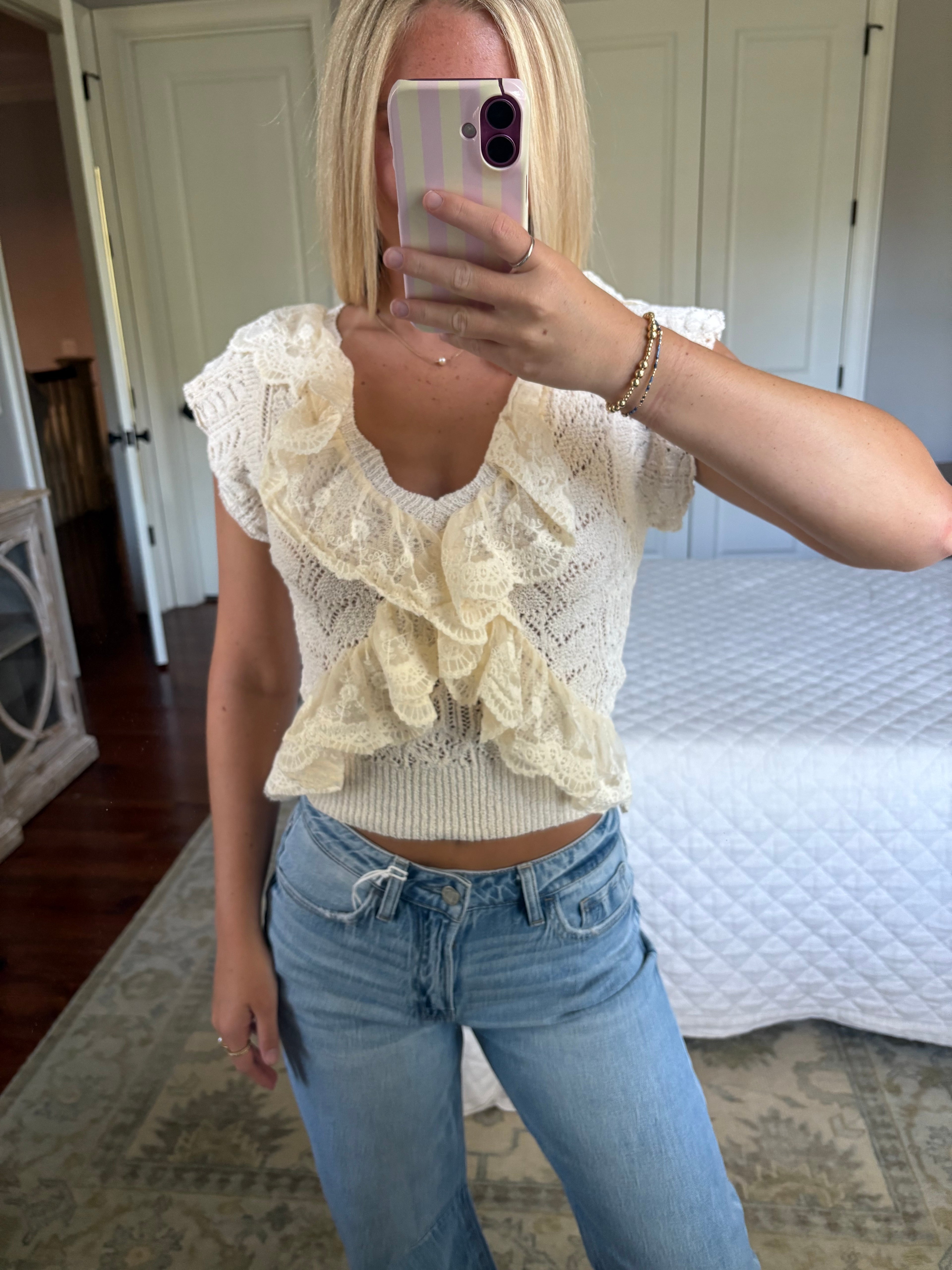 Ruffle Knit Lace Top