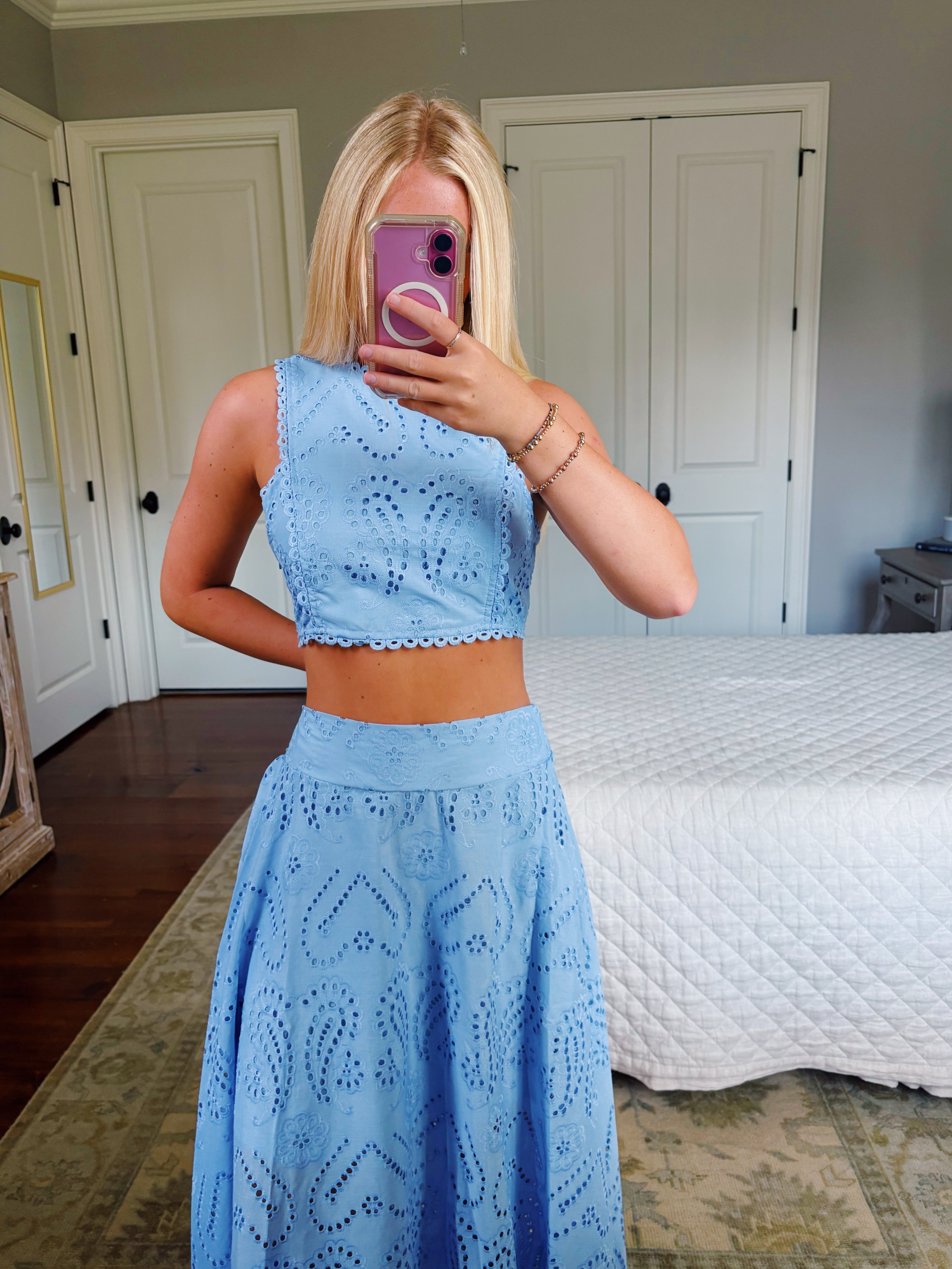 Eyelet Lace Top And Maxi Skirt Set