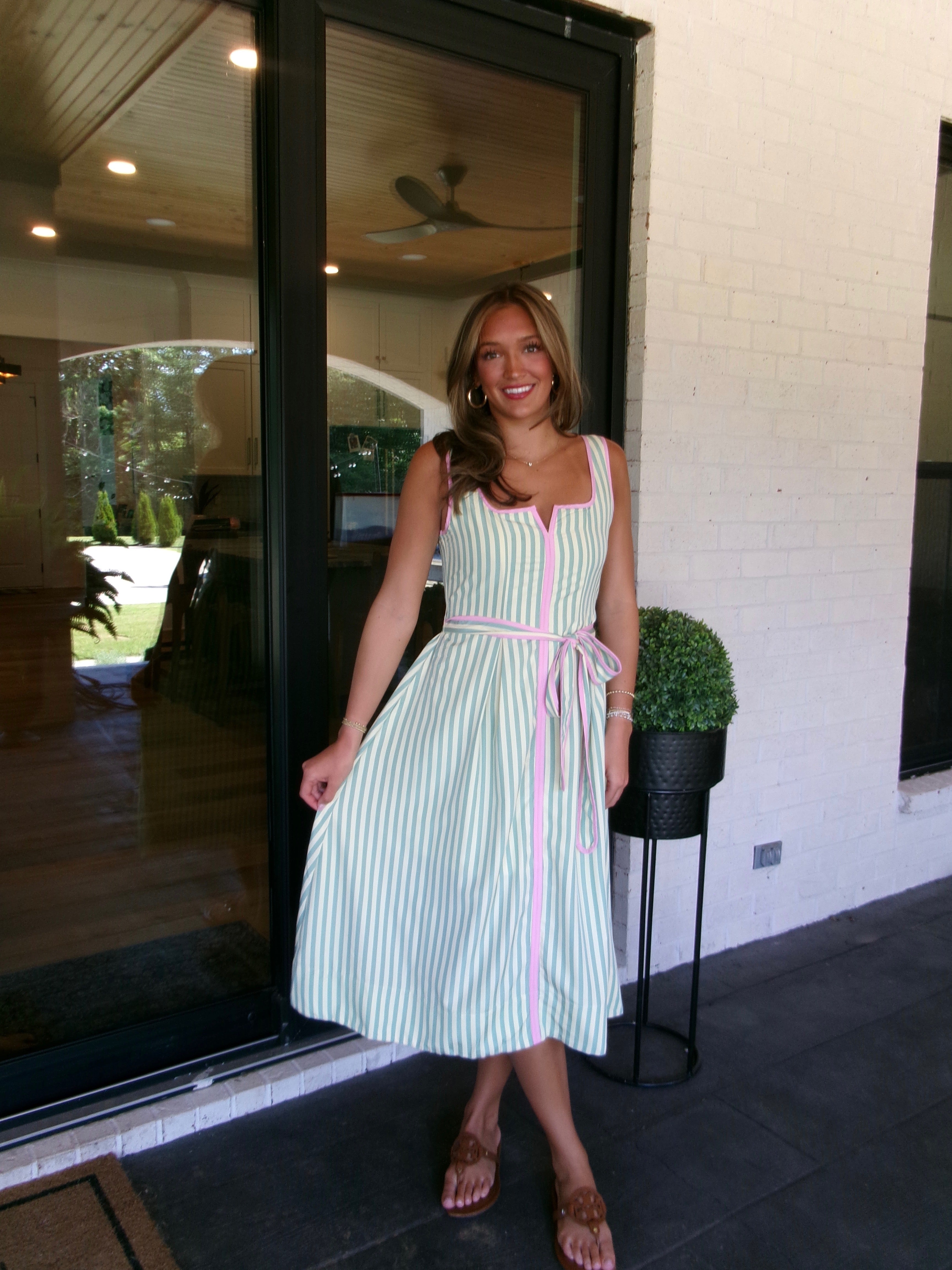 Emery Striped Square Neck Midi Dress