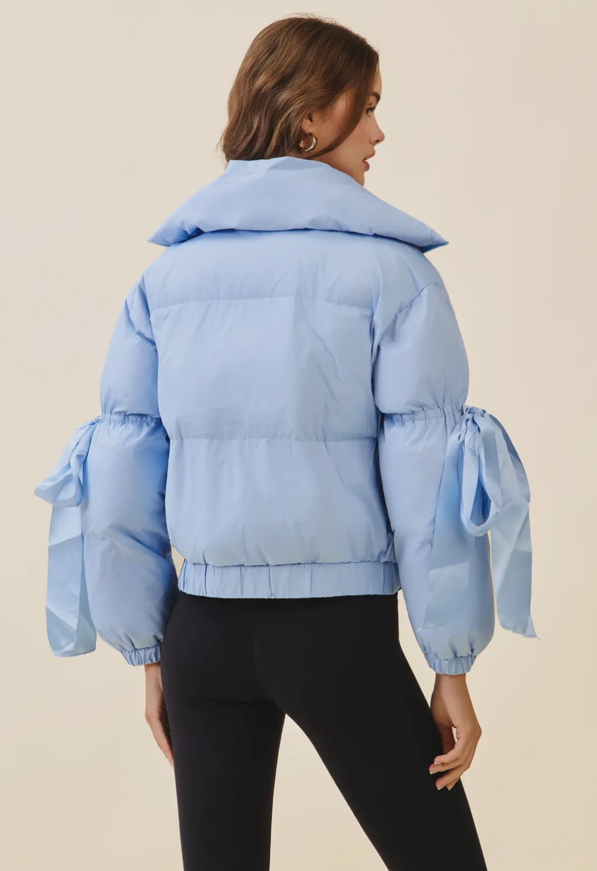 Baby Blue Puffer Jacket With Bow