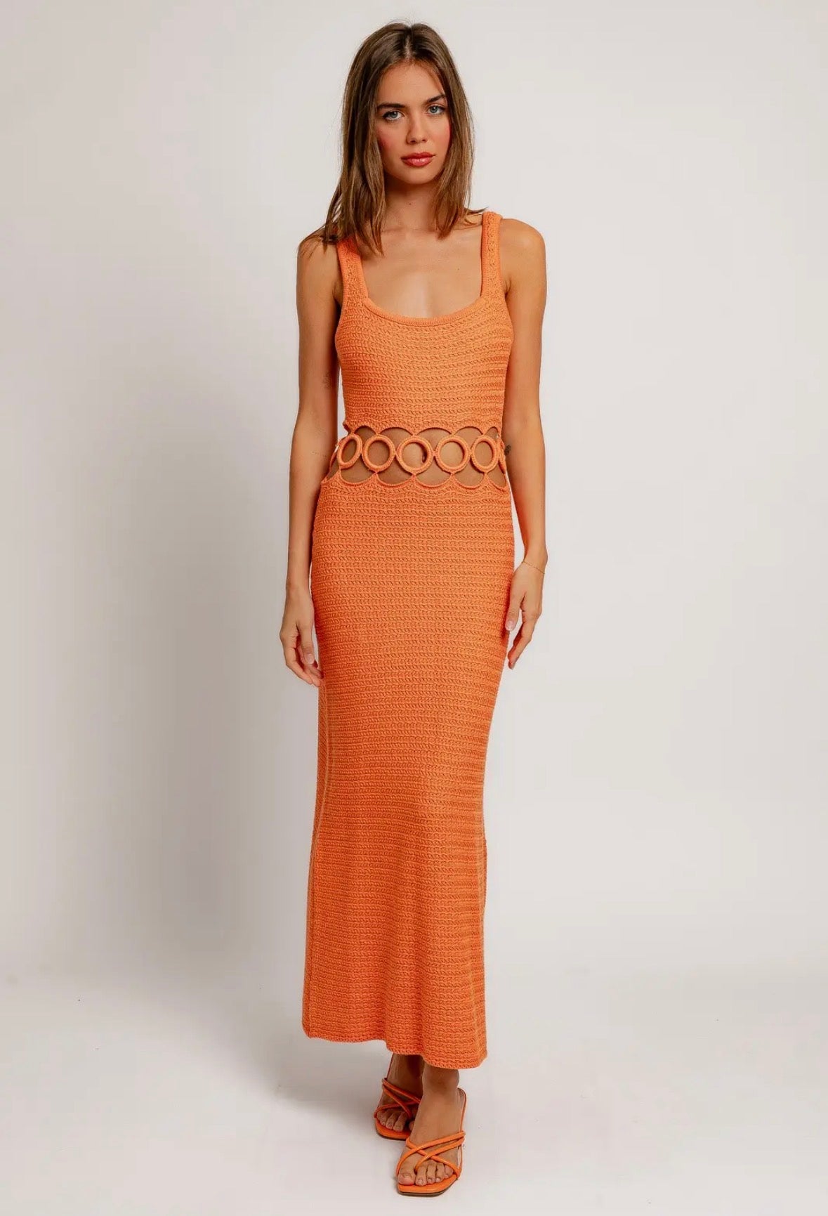 Square Neck sleeveless Crochet Midi Dress