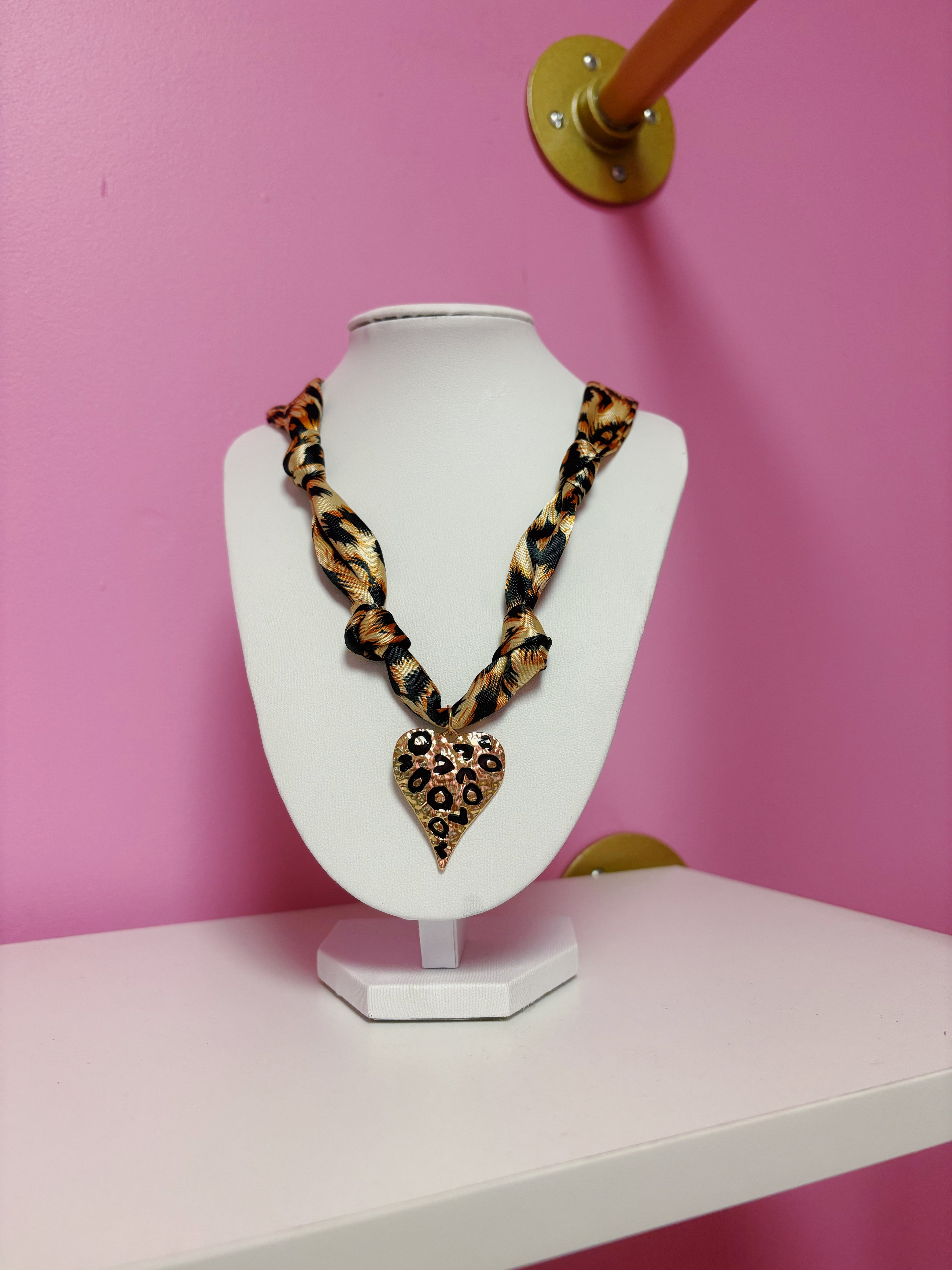 Cheetah Heart Scarf Necklace