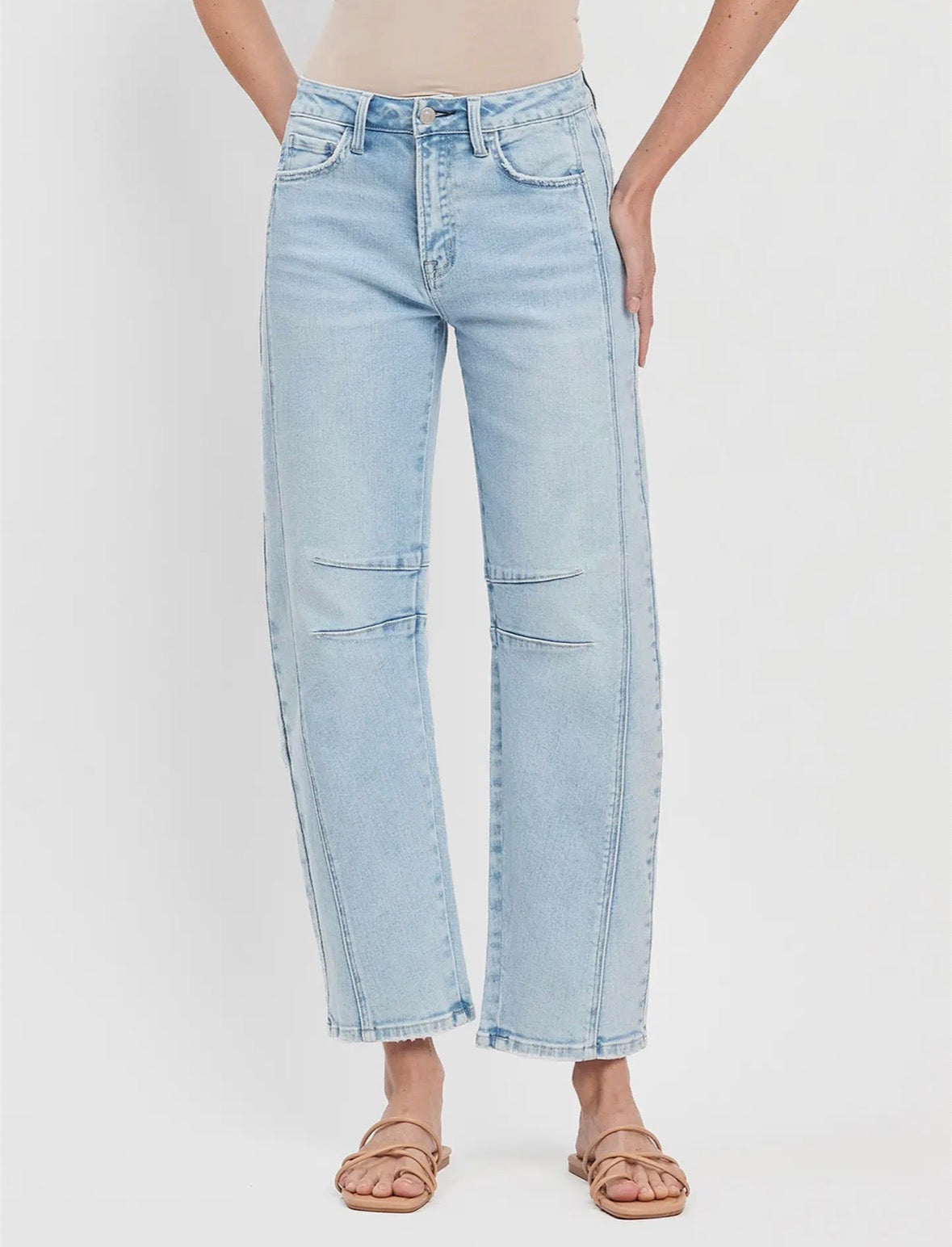 High Rise Light Wash Barrel Jeans