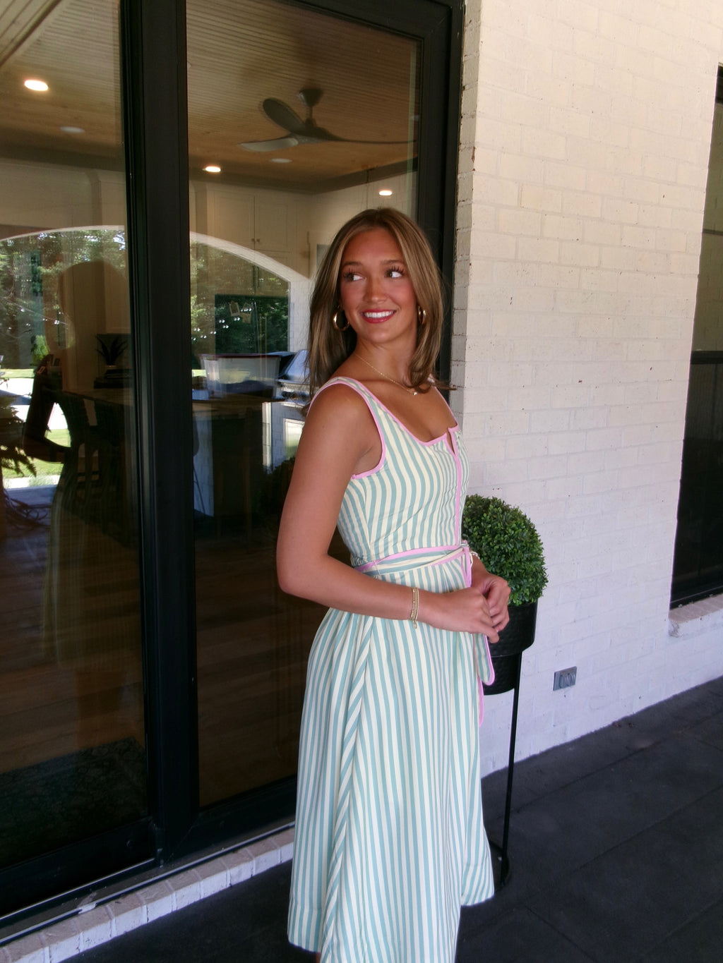 Emery Striped Square Neck Midi Dress