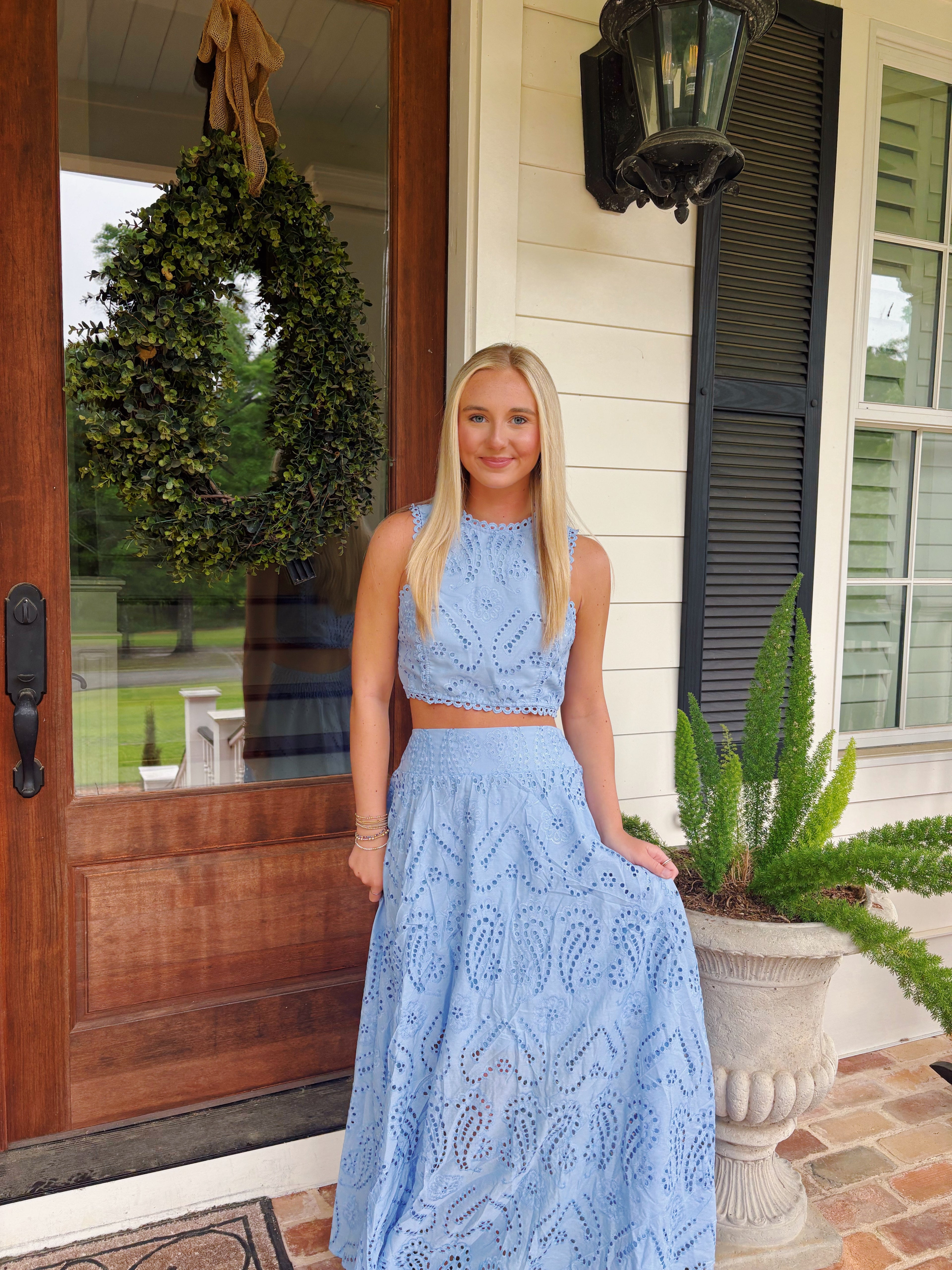 Eyelet Lace Top And Maxi Skirt Set