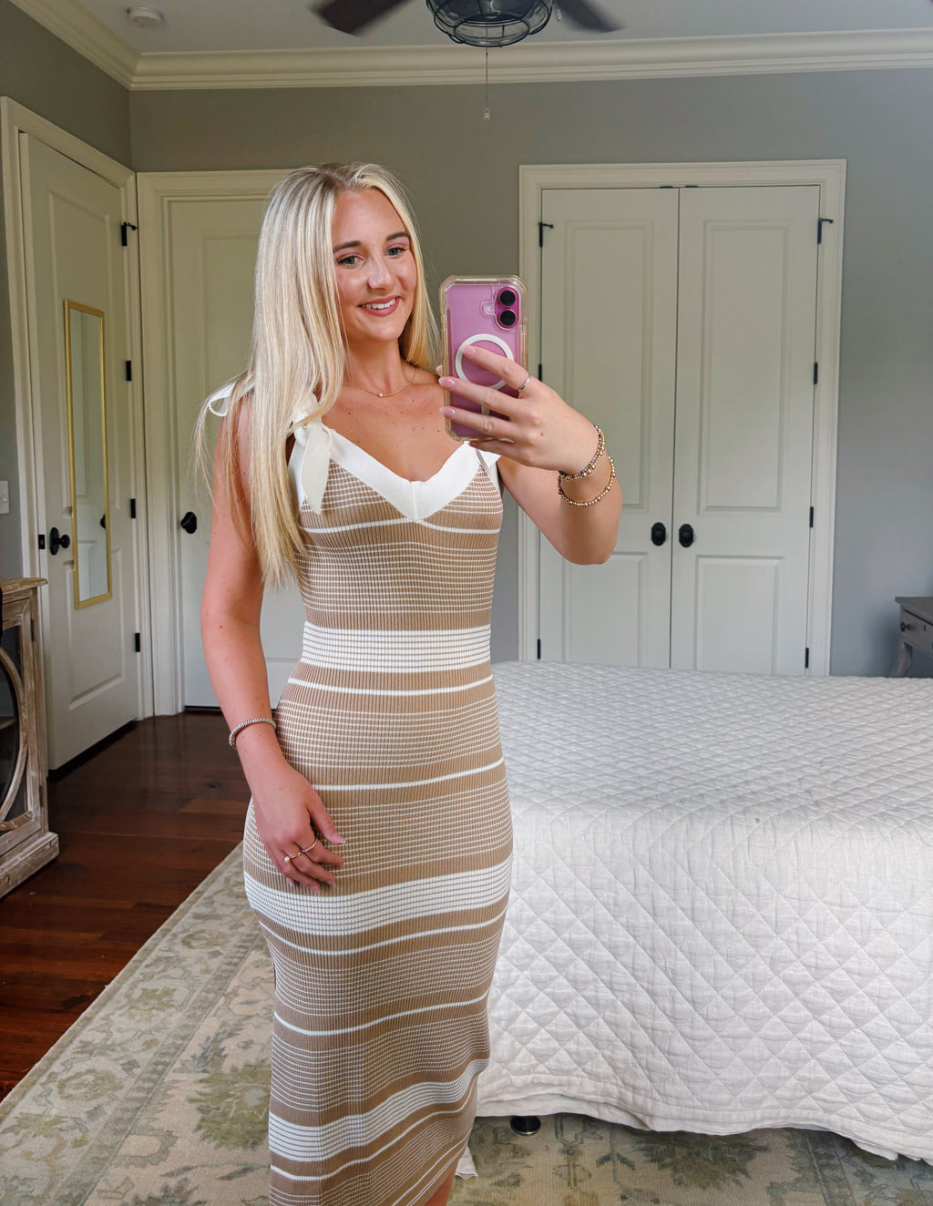 Striped Rib Knit Midi