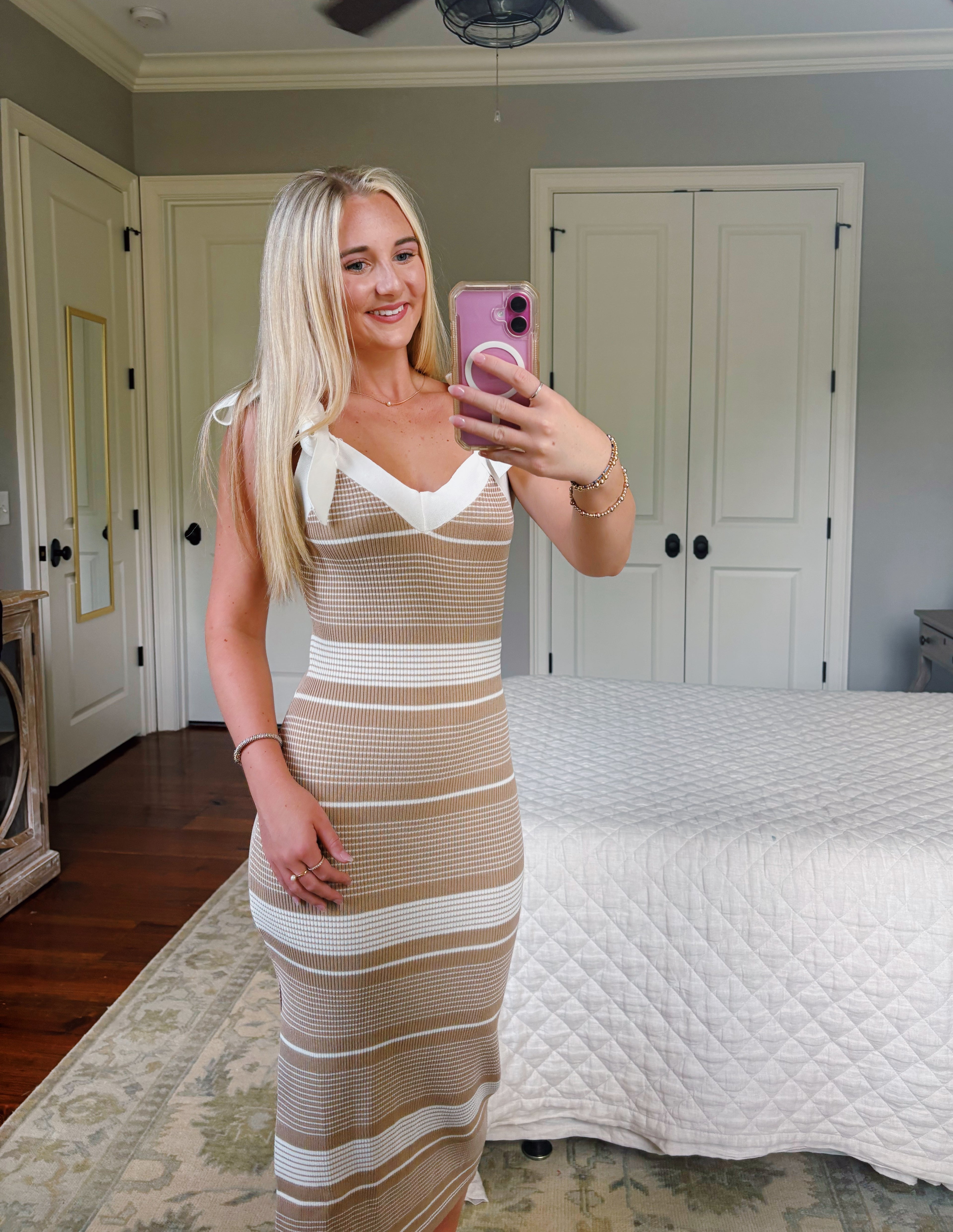 Striped Rib Knit Midi
