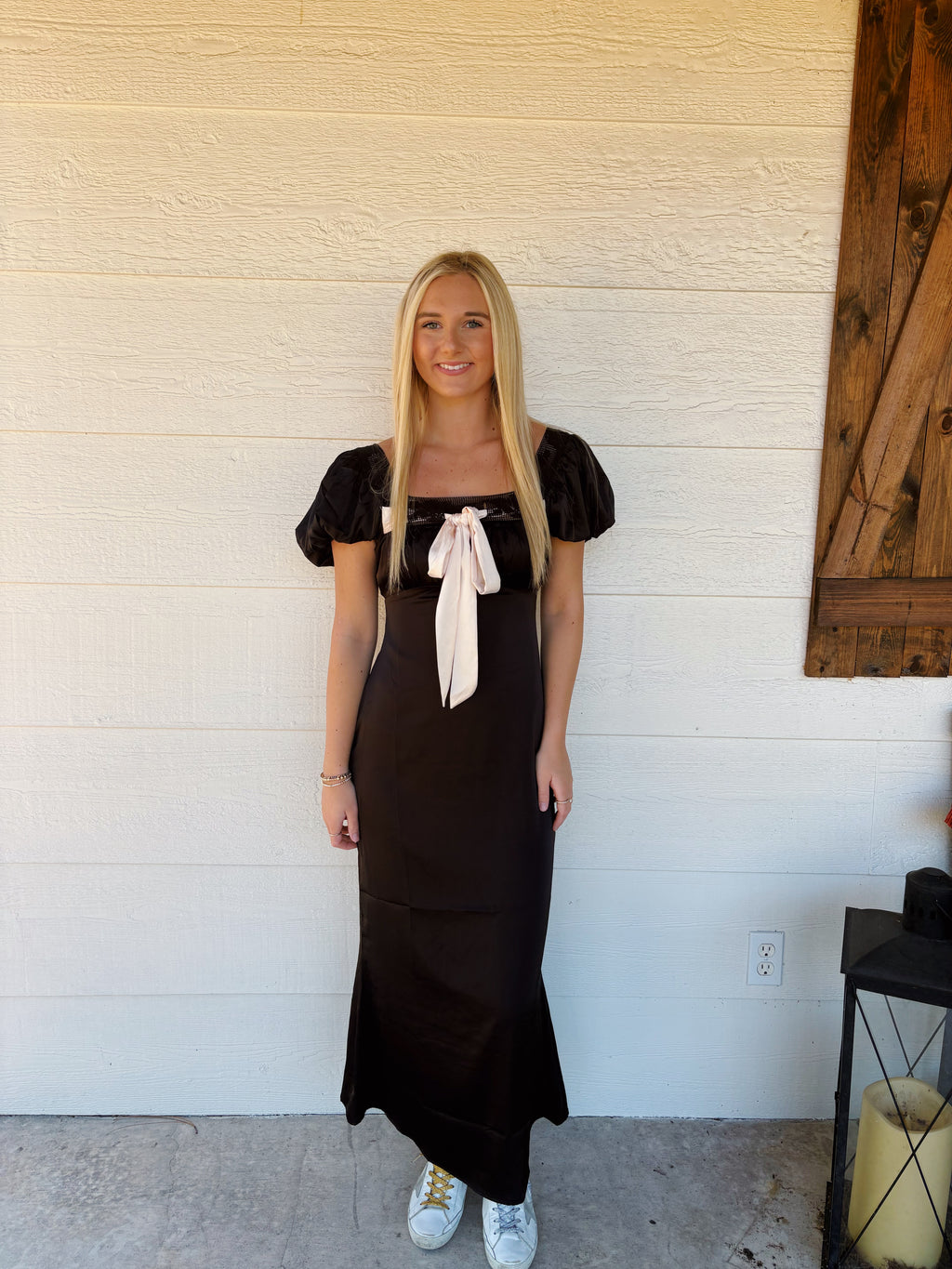 Bow Satin Midi Dress