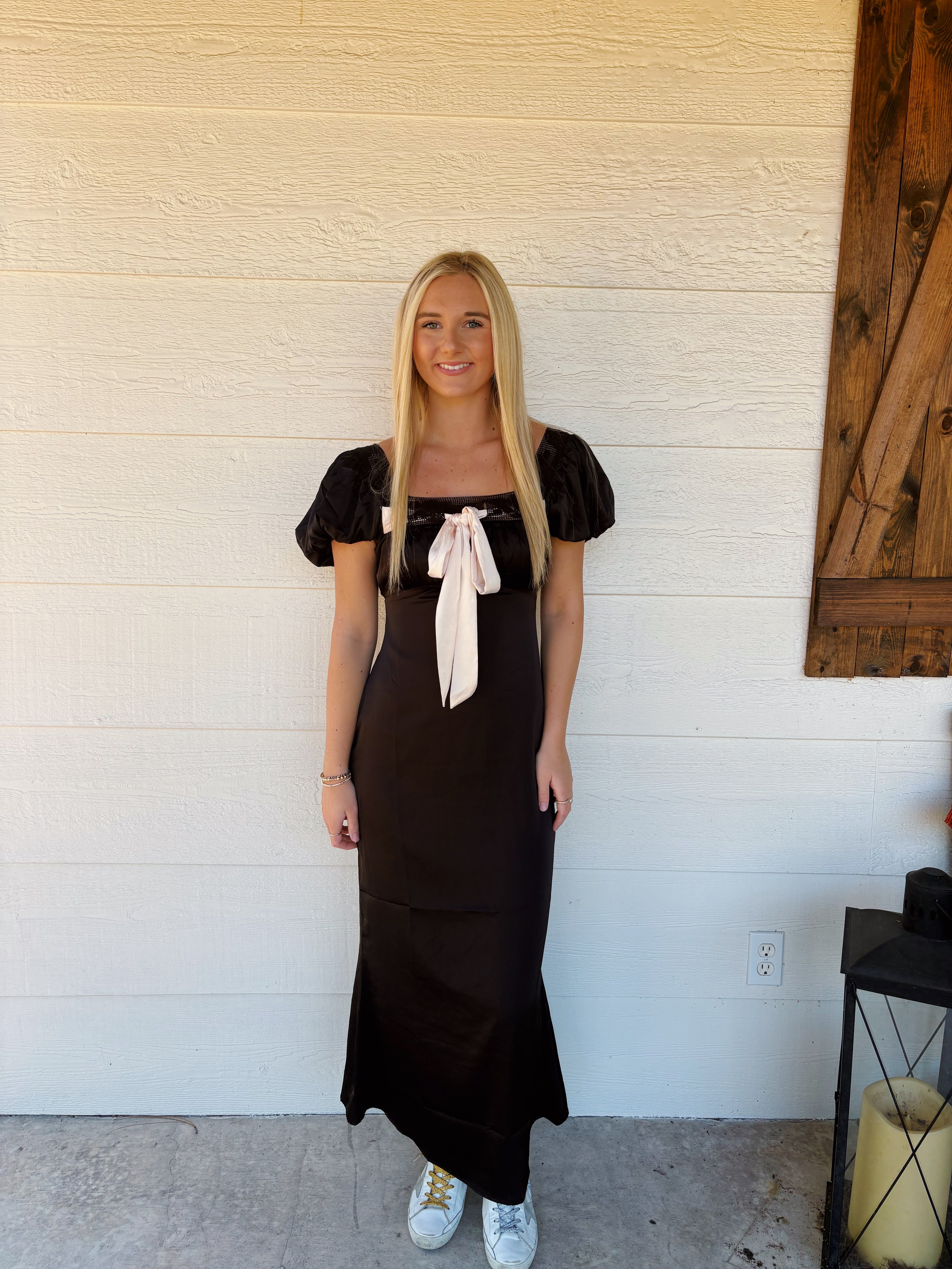 Bow Satin Midi Dress