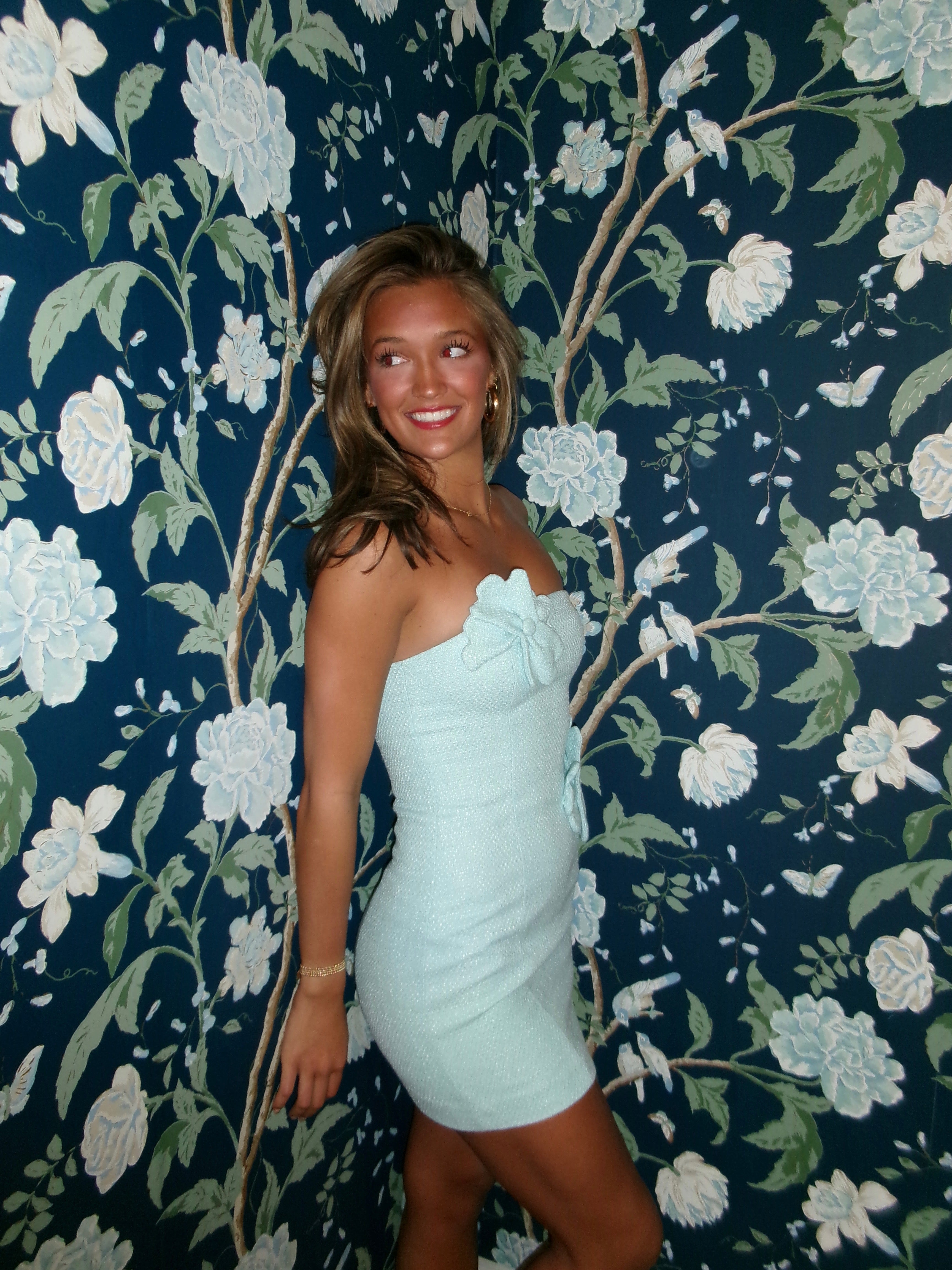Aqua 3D Flower Design Strapless Mini Dress