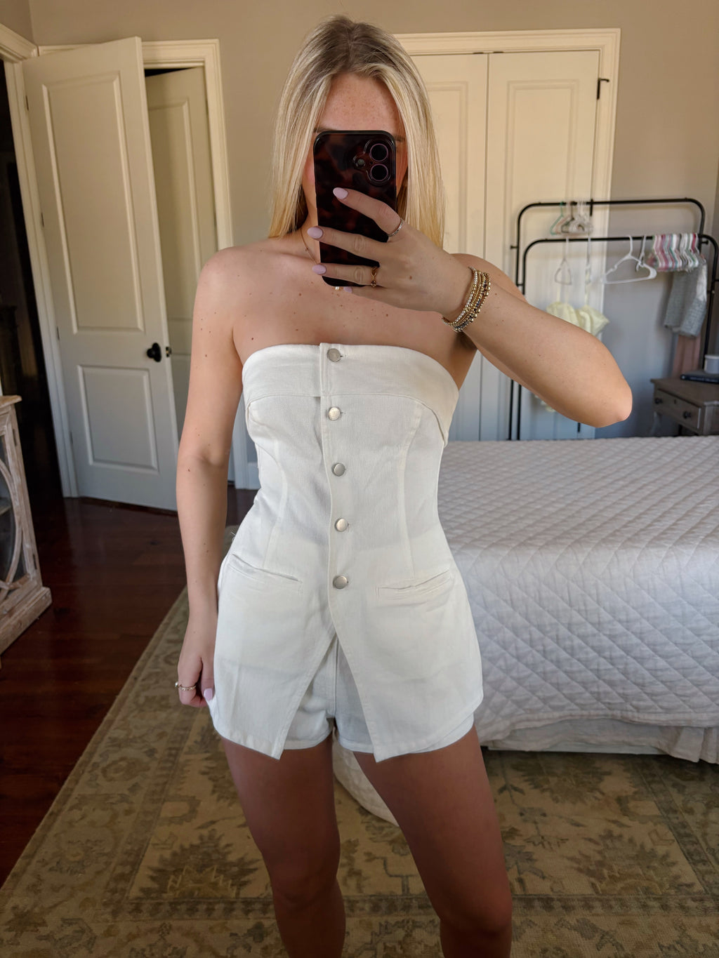 Strapless White Denim Romper