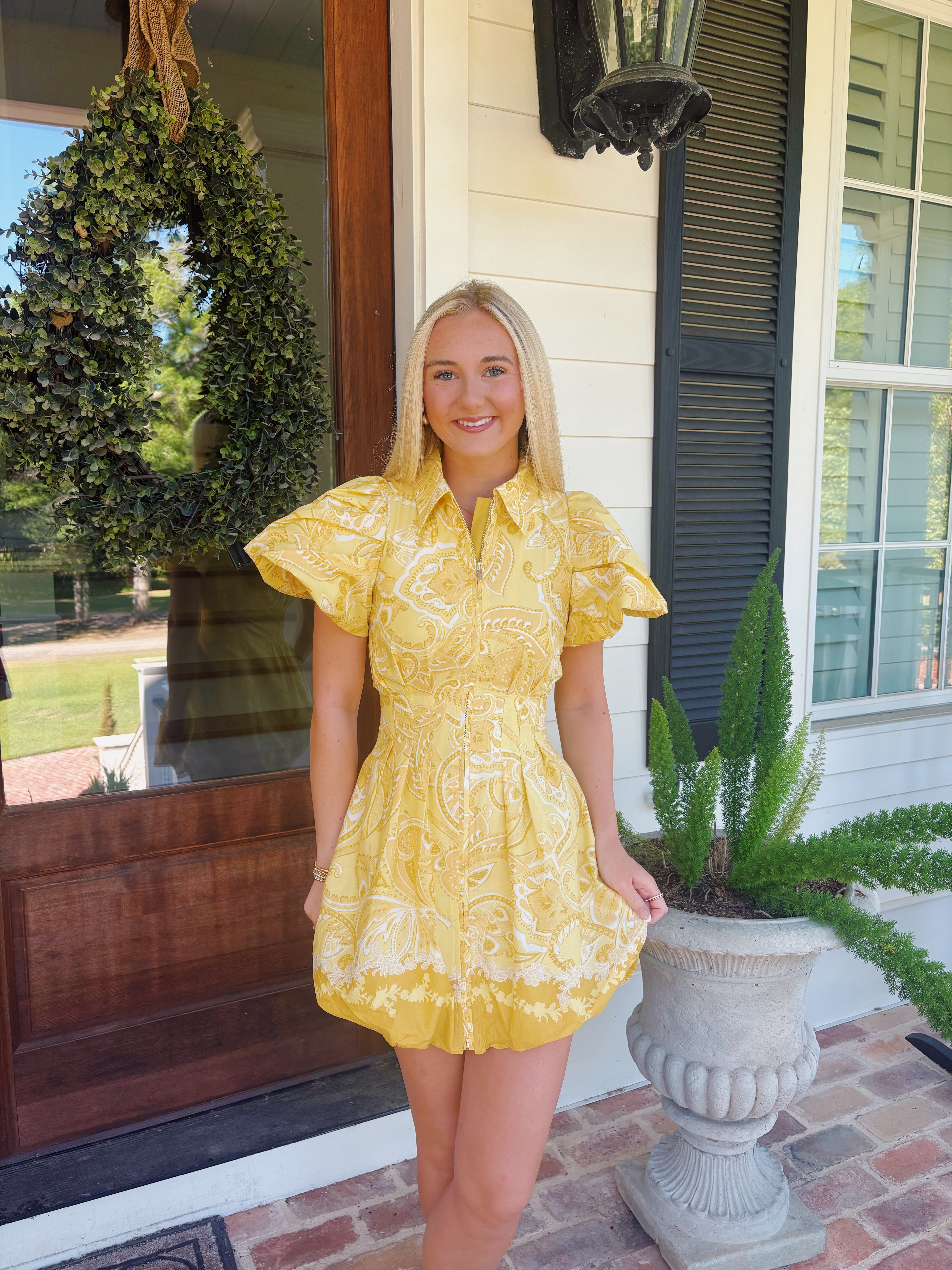 Miley Yellow Puff Mini Dress