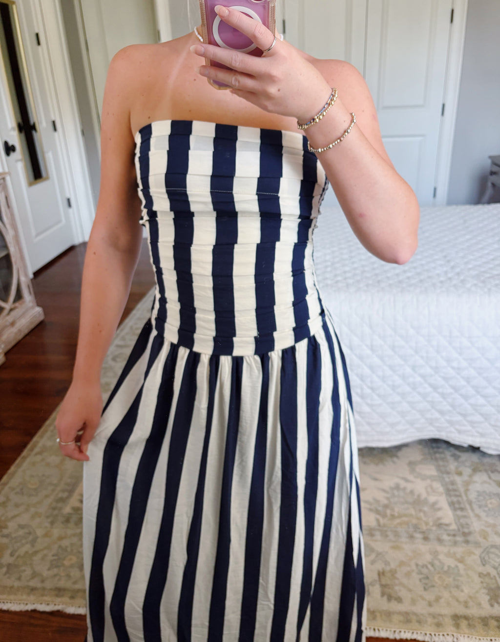 Vertical Stripe Strapless Midi