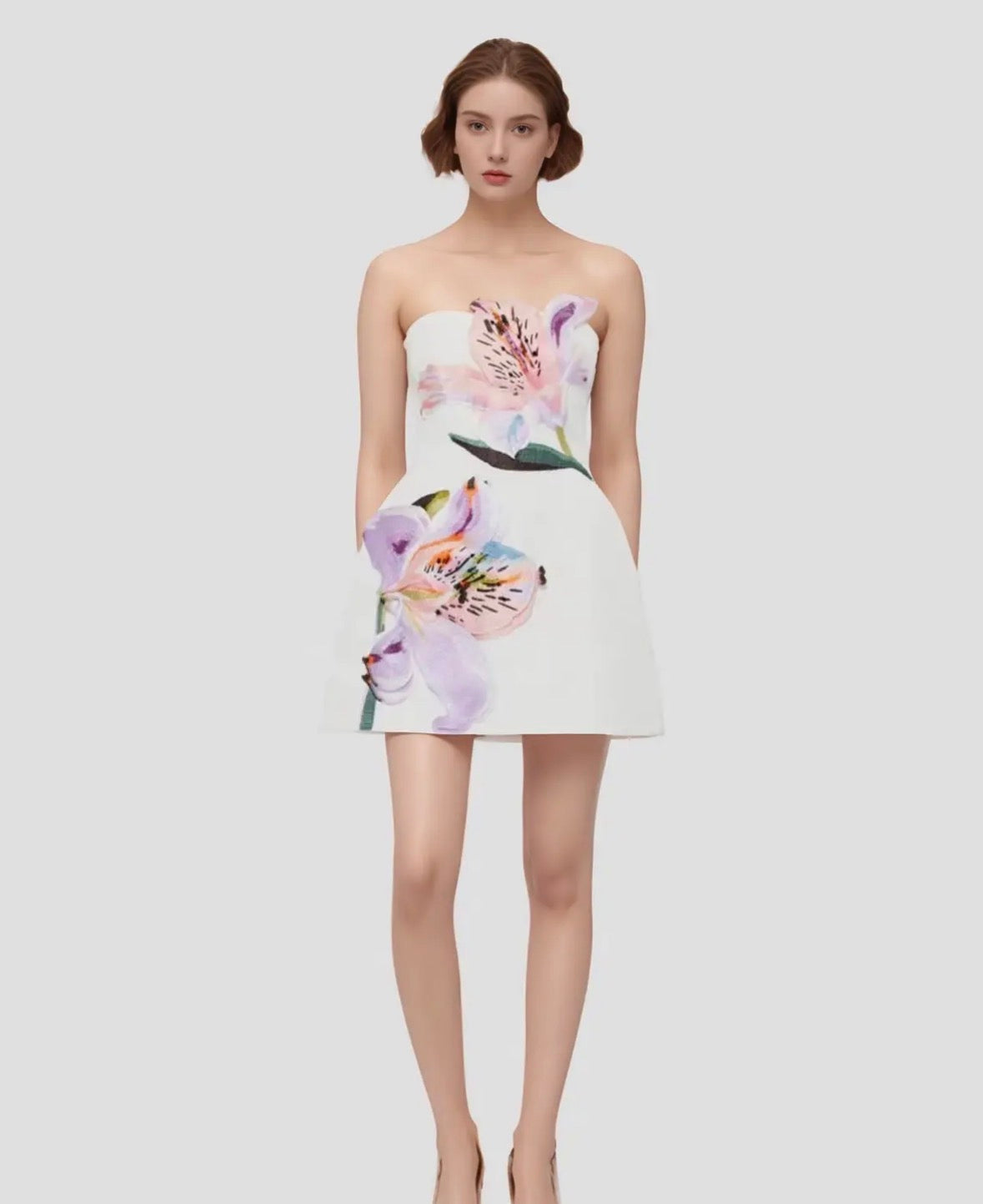 PREORDER Strapless Dress With 3D Floral Detail