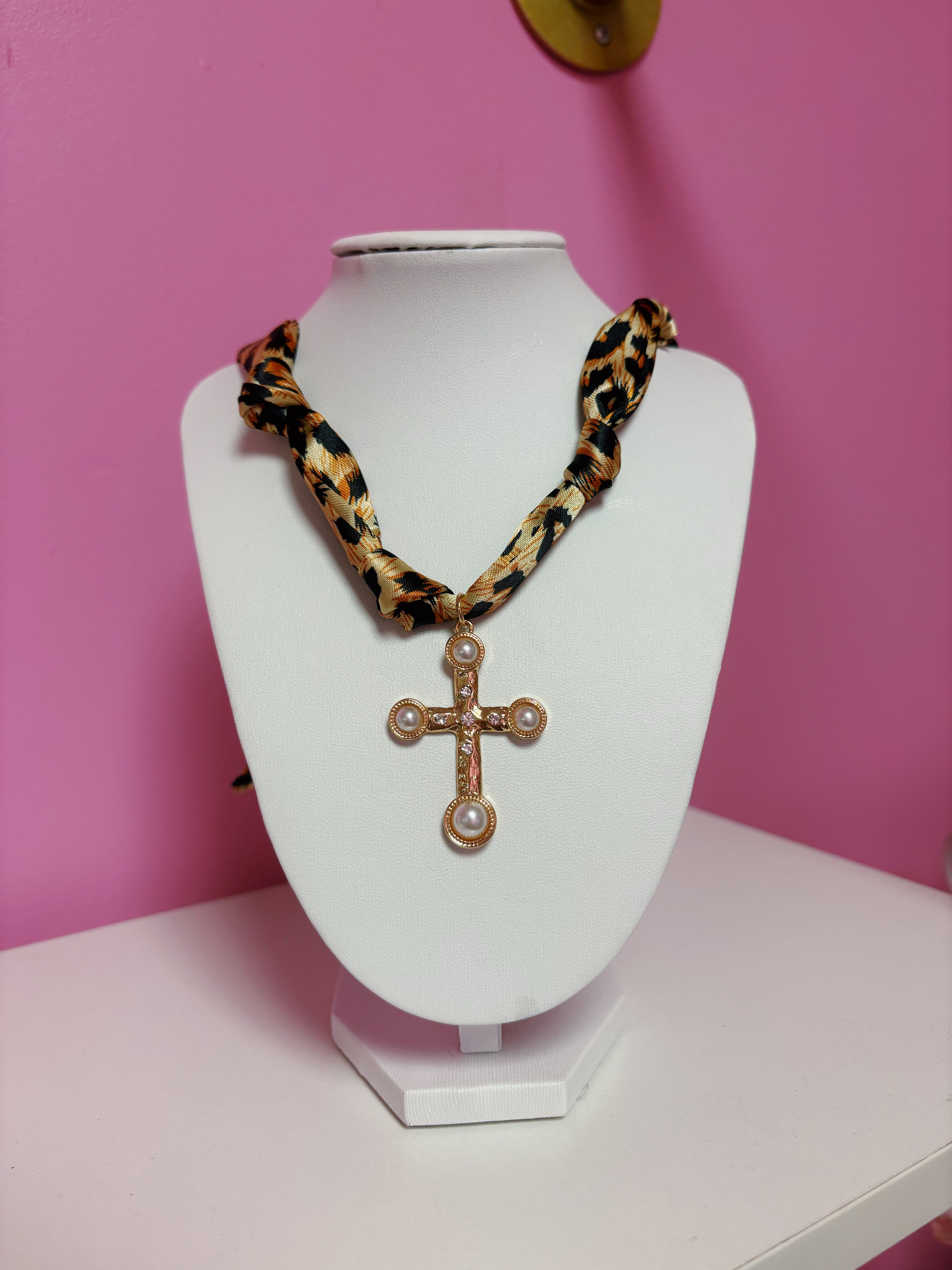 Cheeta Cross Scarf Necklace