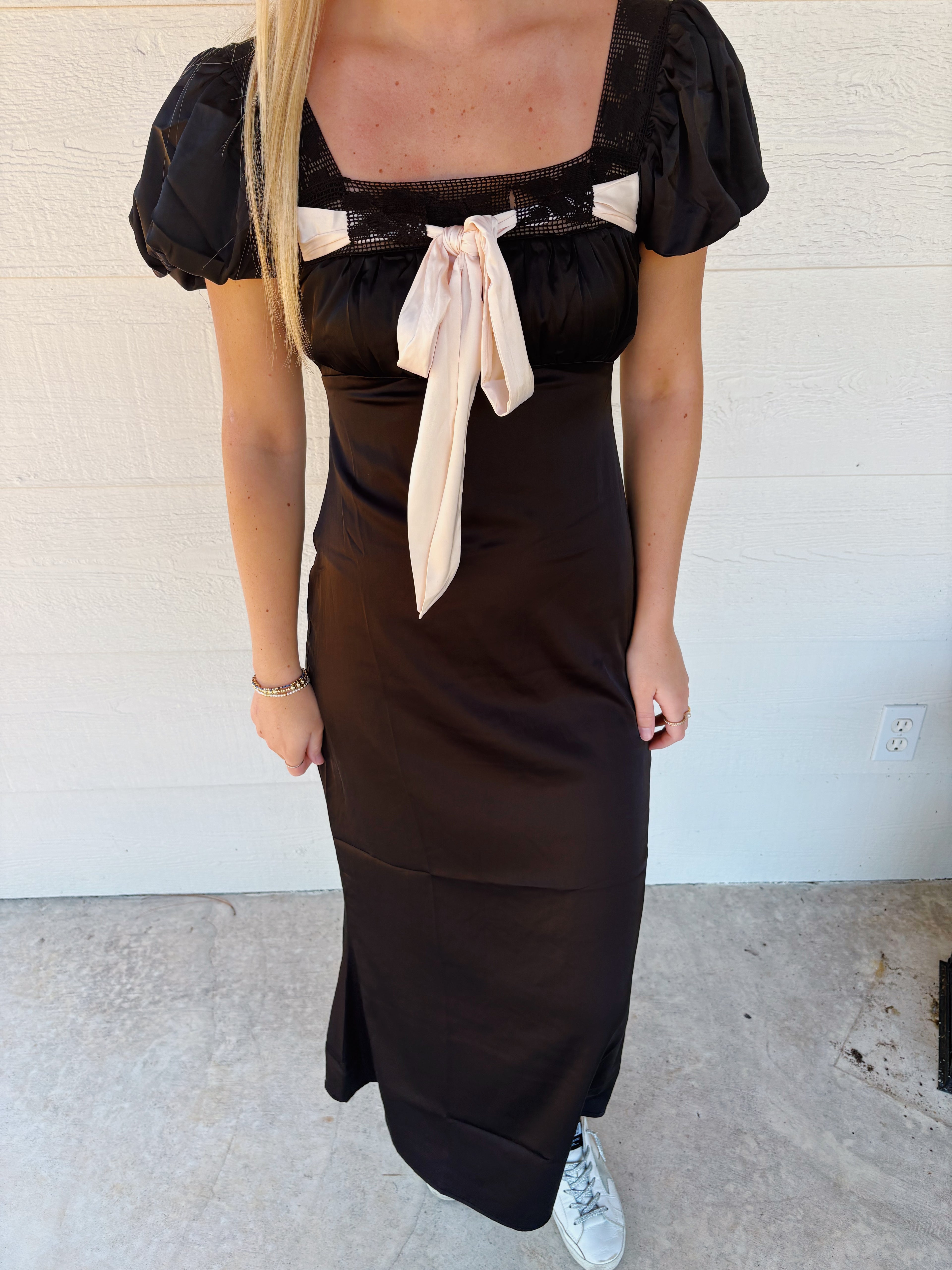 Bow Satin Midi Dress