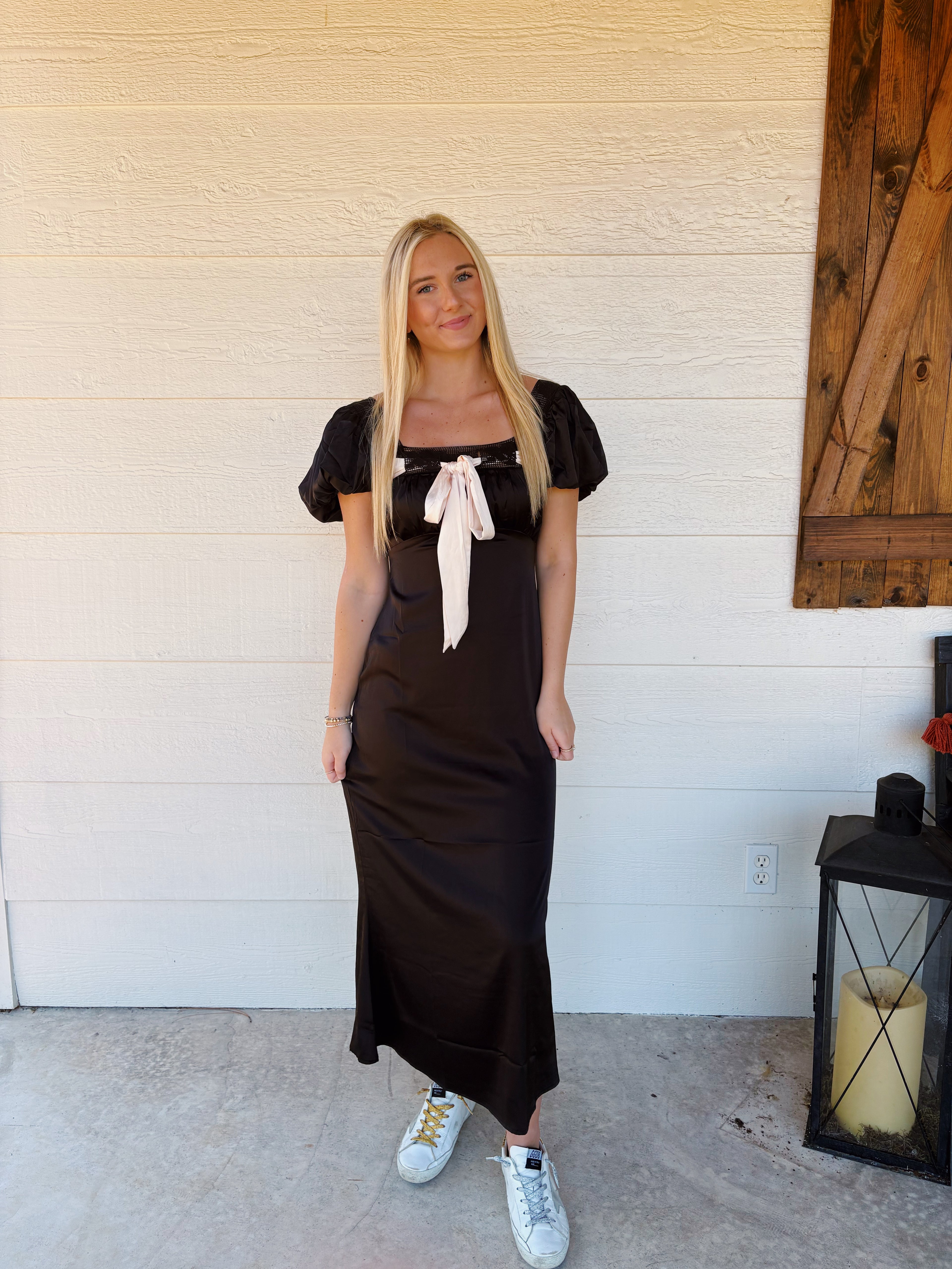 Bow Satin Midi Dress