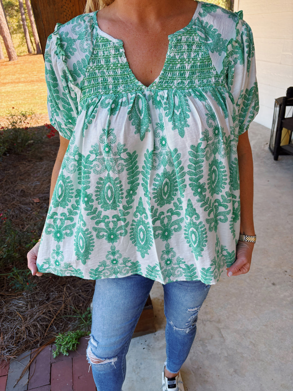 Green Smock Top