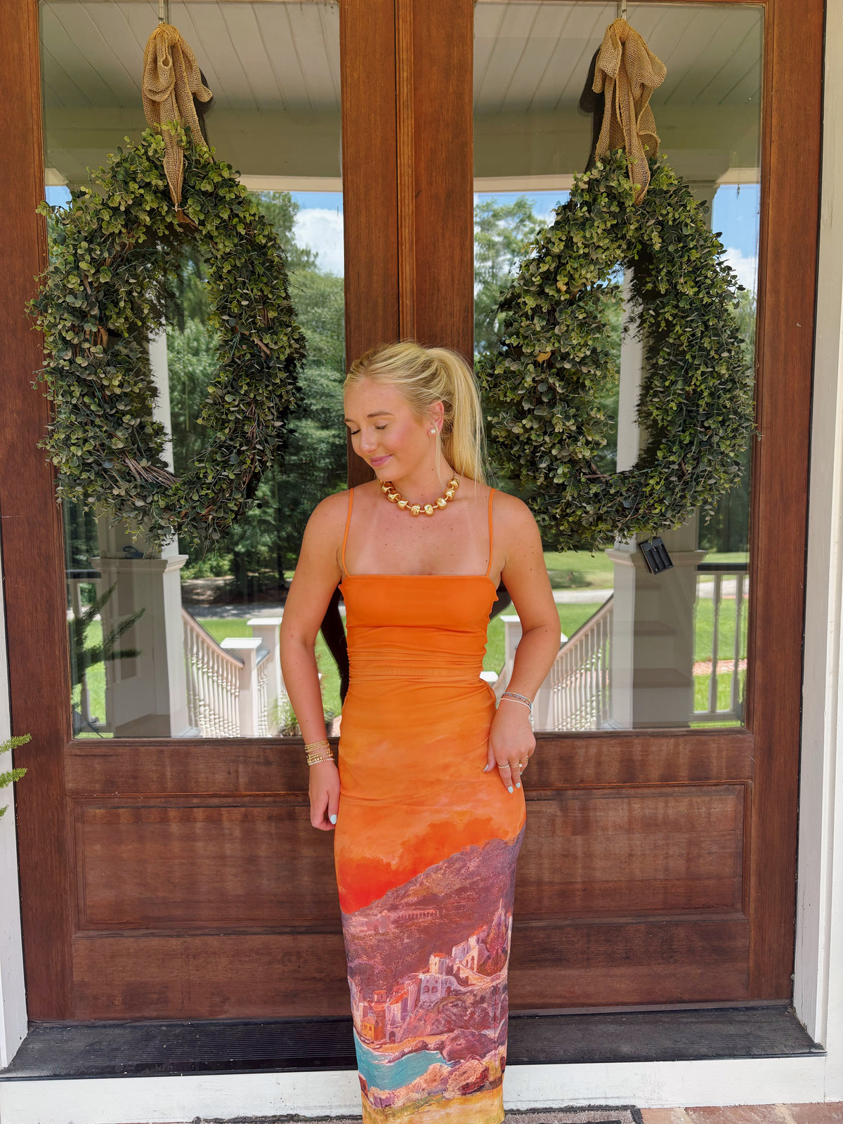 Printed Square Neck Maxi Dress