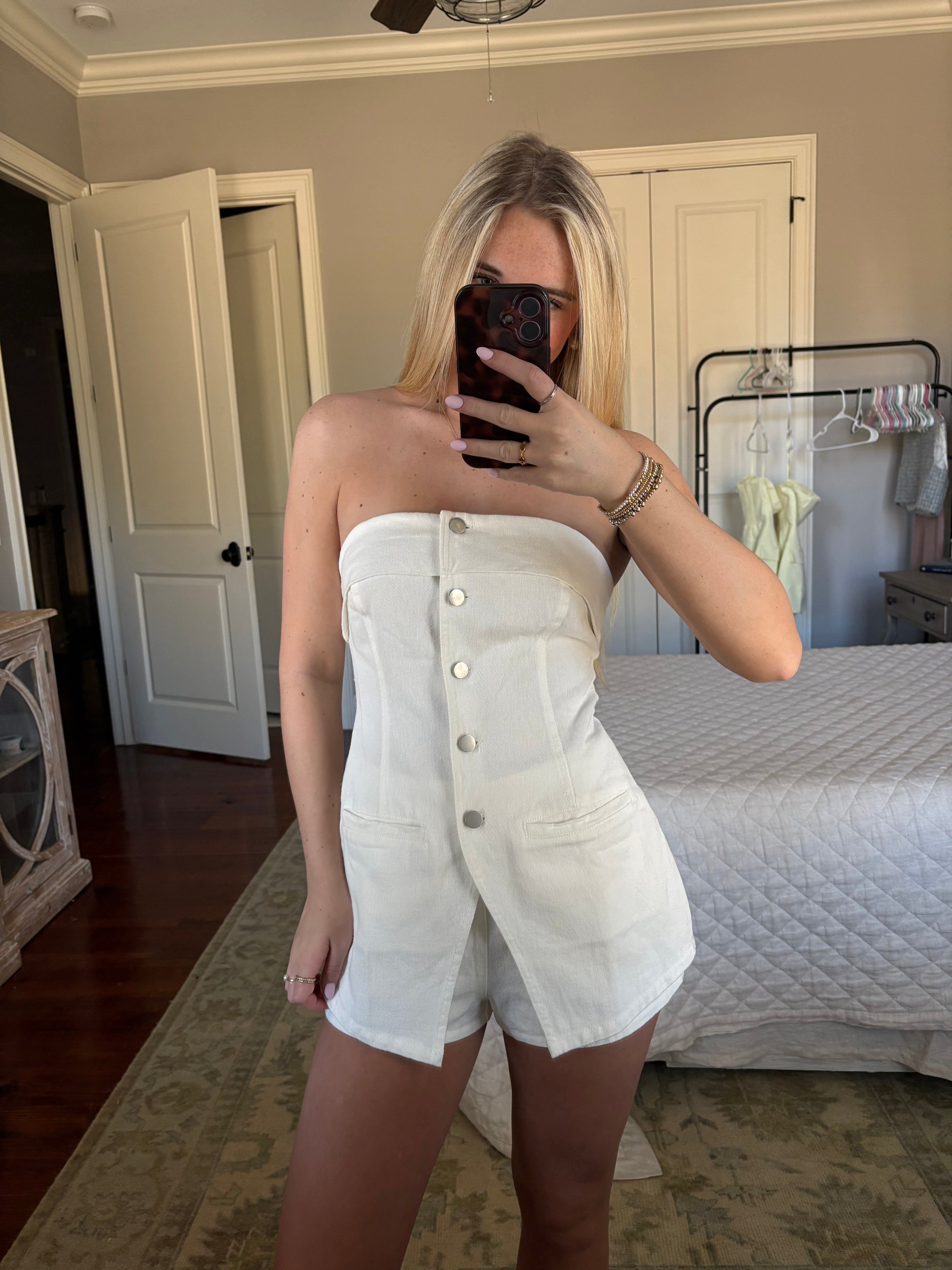 Strapless White Denim Romper