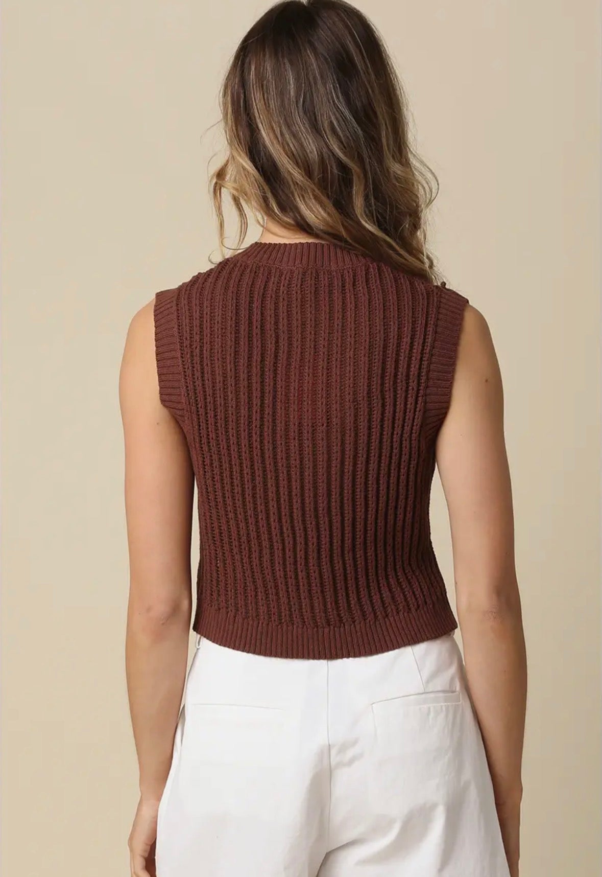 Mocha Button Vest Top