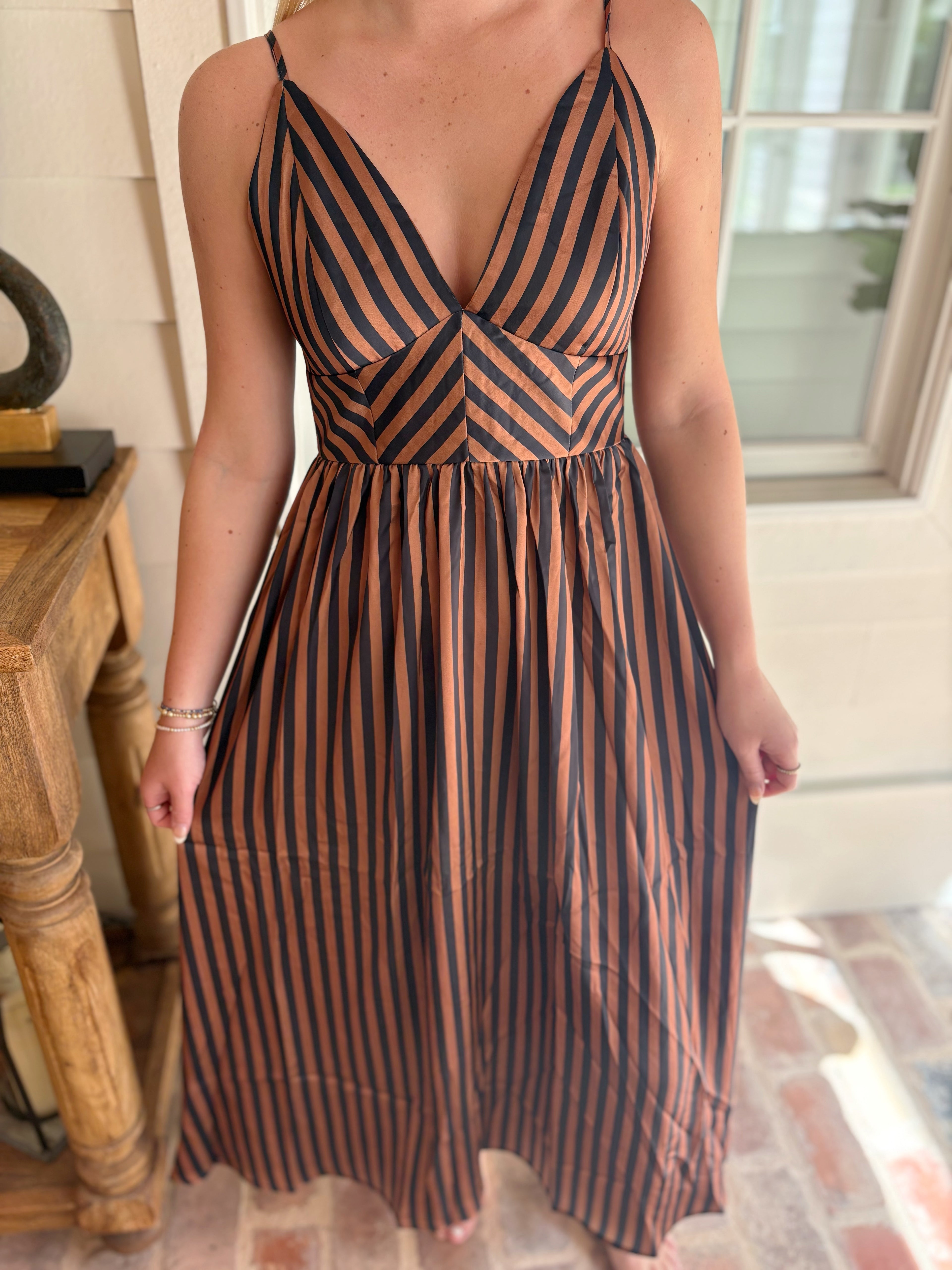 Autumn Striped Midi Dress