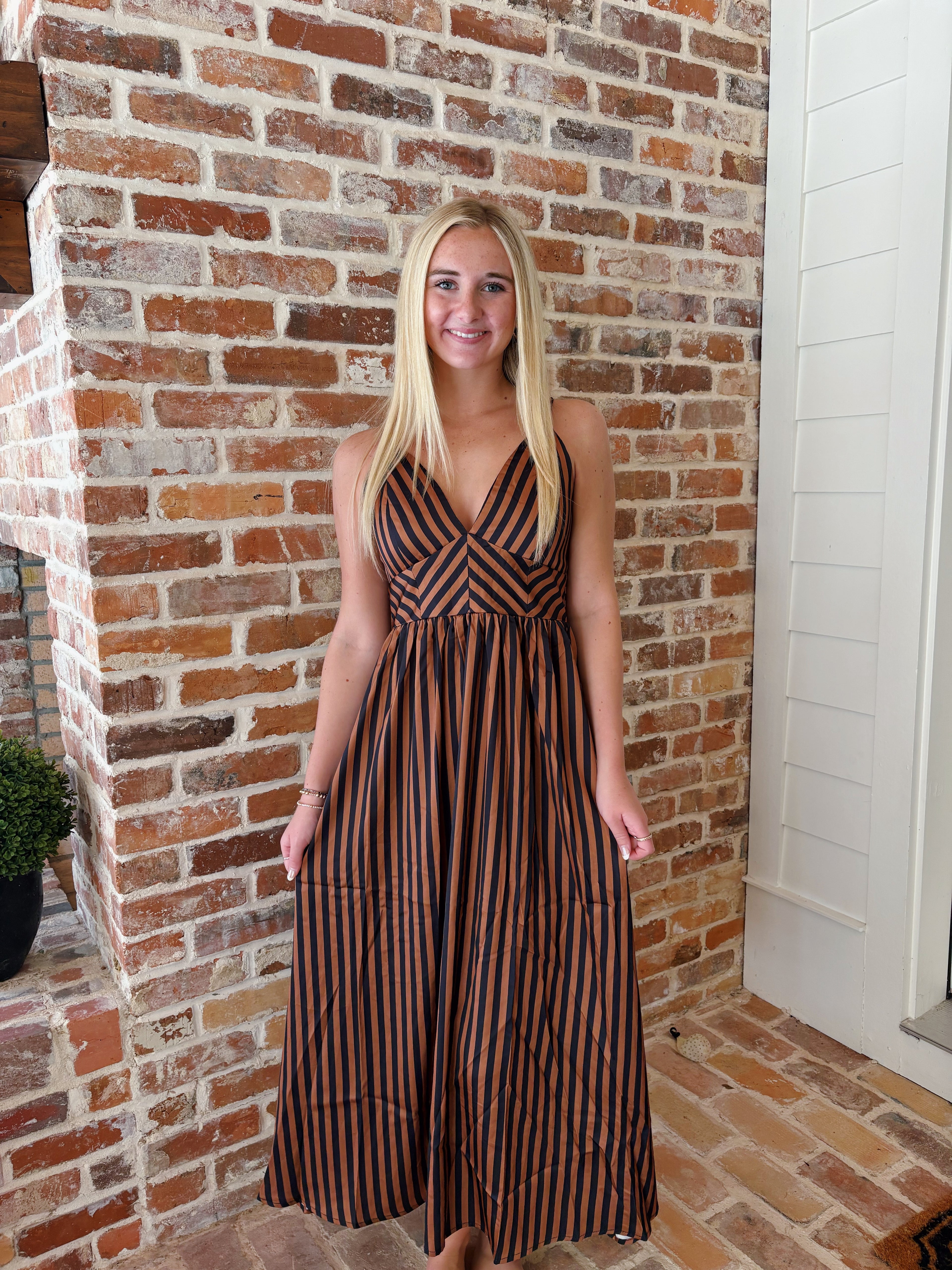 Autumn Striped Midi Dress
