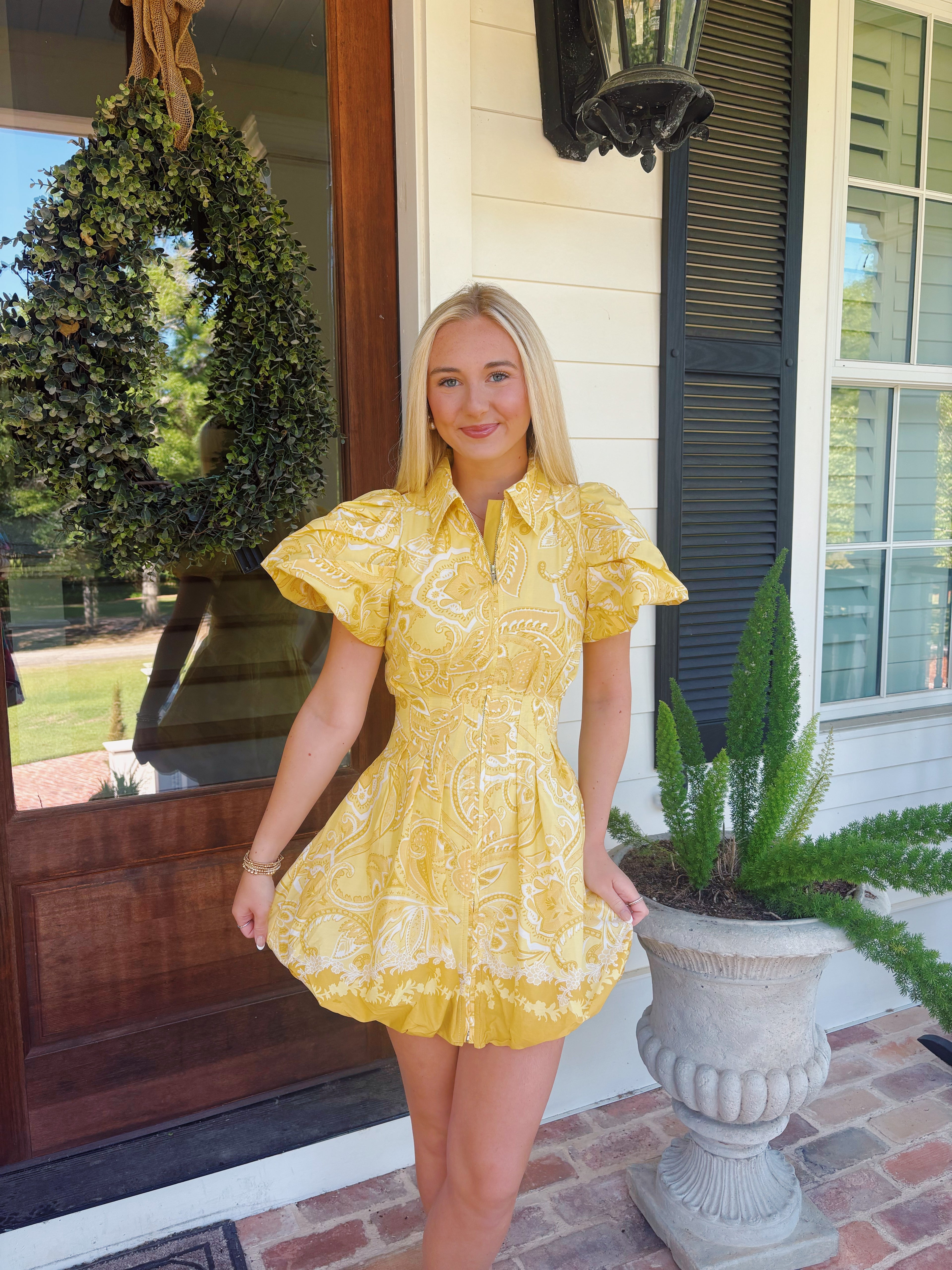 Miley Yellow Puff Mini Dress