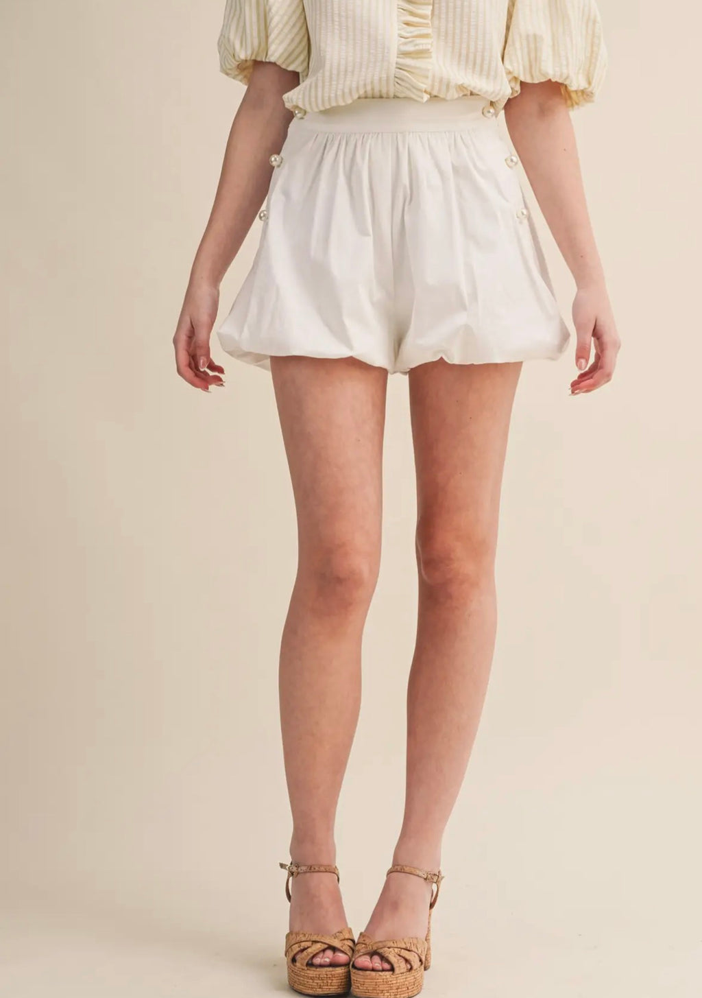 Bubble Hem Shorts With Pearl Detail