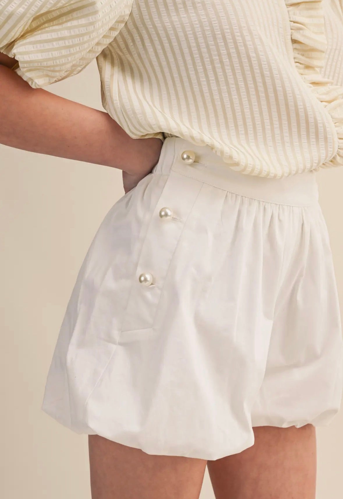 Bubble Hem Shorts With Pearl Detail