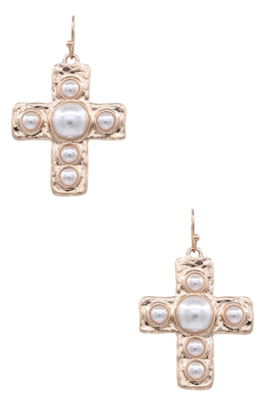 Pearl Cross Earrings
